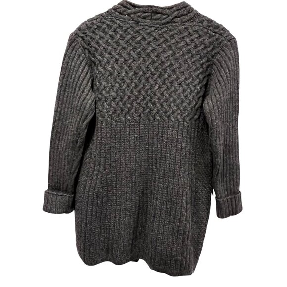 Inis Crafts Ireland Long Wool Cable Cardigan, Charcoal, M - Picture 2 of 8